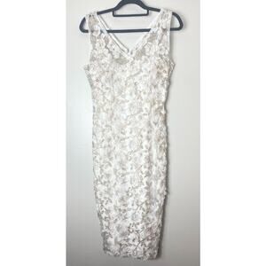 ADRIANNA PAPELL DRESS 8 BRIDAL EMBROIDERED FLORAL COCKTAIL SHORT MINI SLEEVELESS